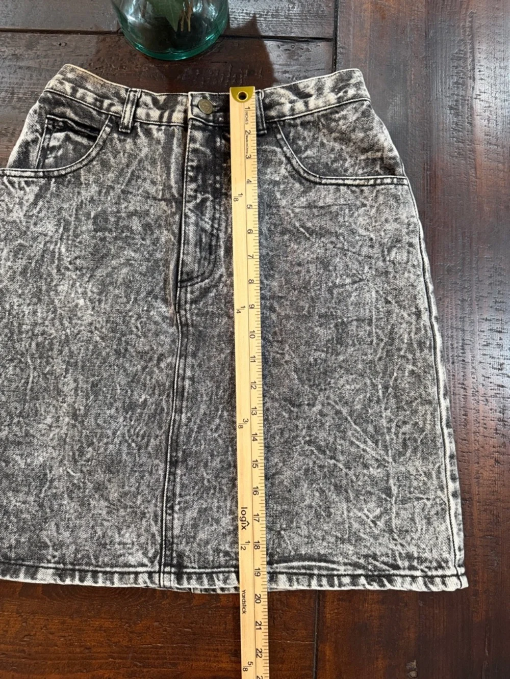 VTG 80s Georges Marciano for GUESS Acid Wash Denim Skirt Red Grid Tag S/M